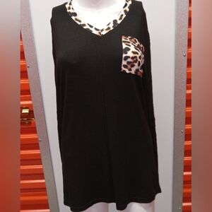 Black Top with Leopard Print Accents